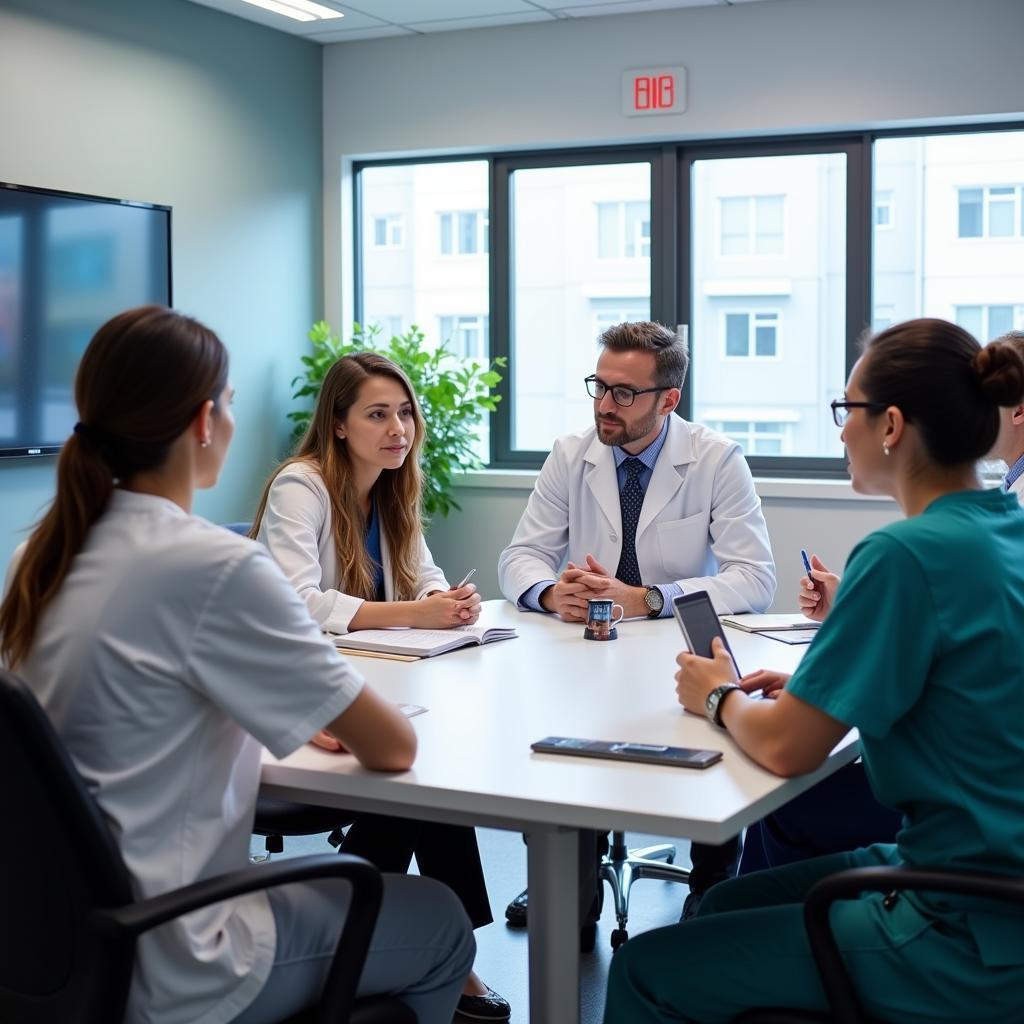 San Jose Hospital's neurology team collaborating on patient care.