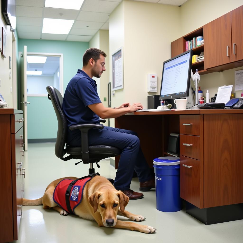 Service Dog with Handler in Hospital Office