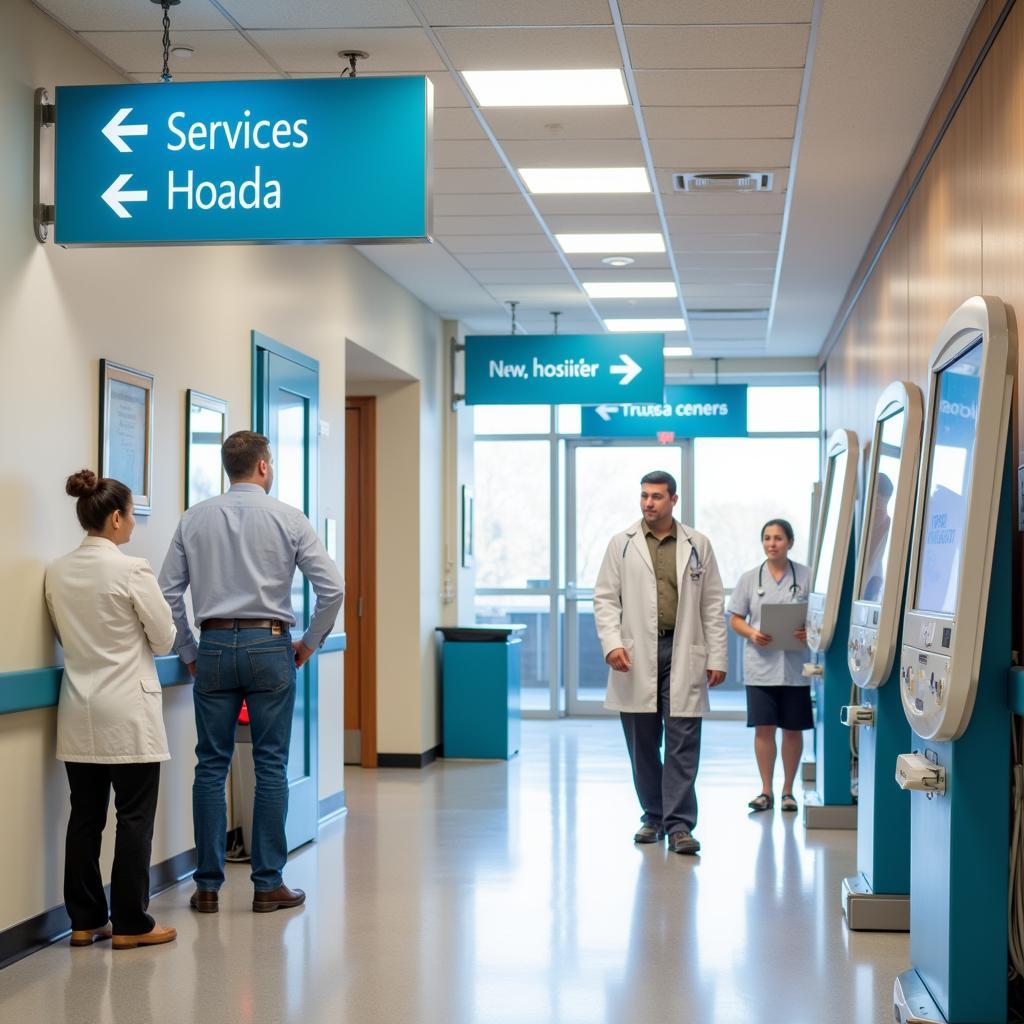 Navigating Inside St Thomas West Hospital: A photo of the hospital's interior signage, wayfinding systems, and information desks.