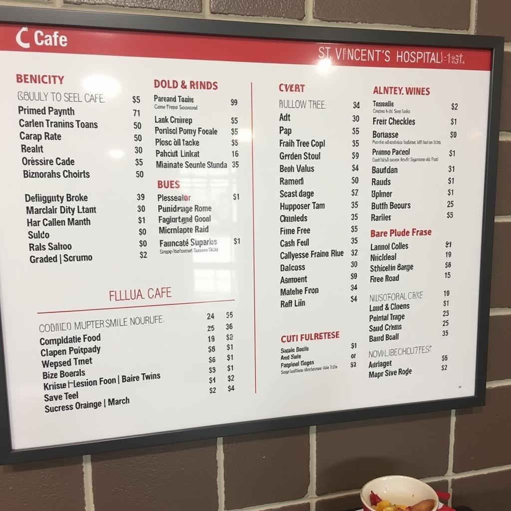 St. Vincent's Hospital Cafe Menu