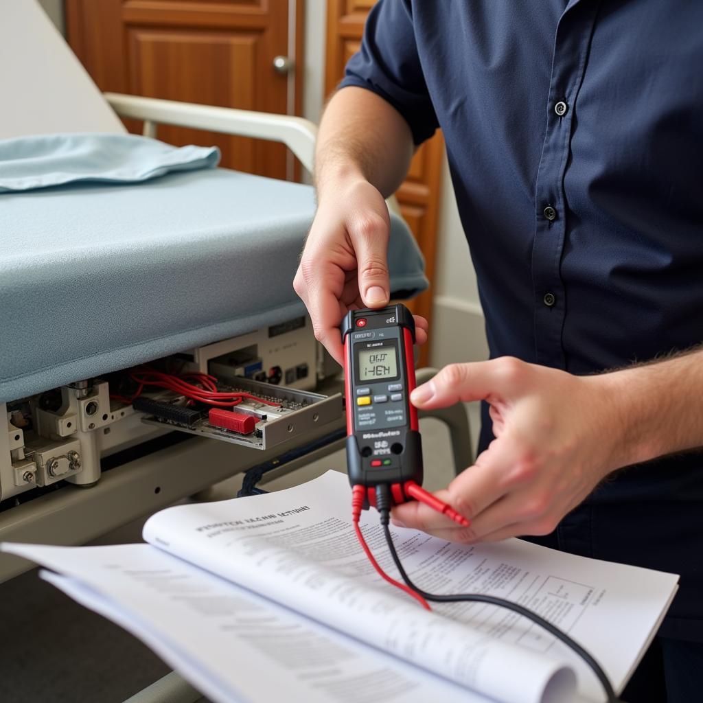 Technician Troubleshooting a Hospital Bed