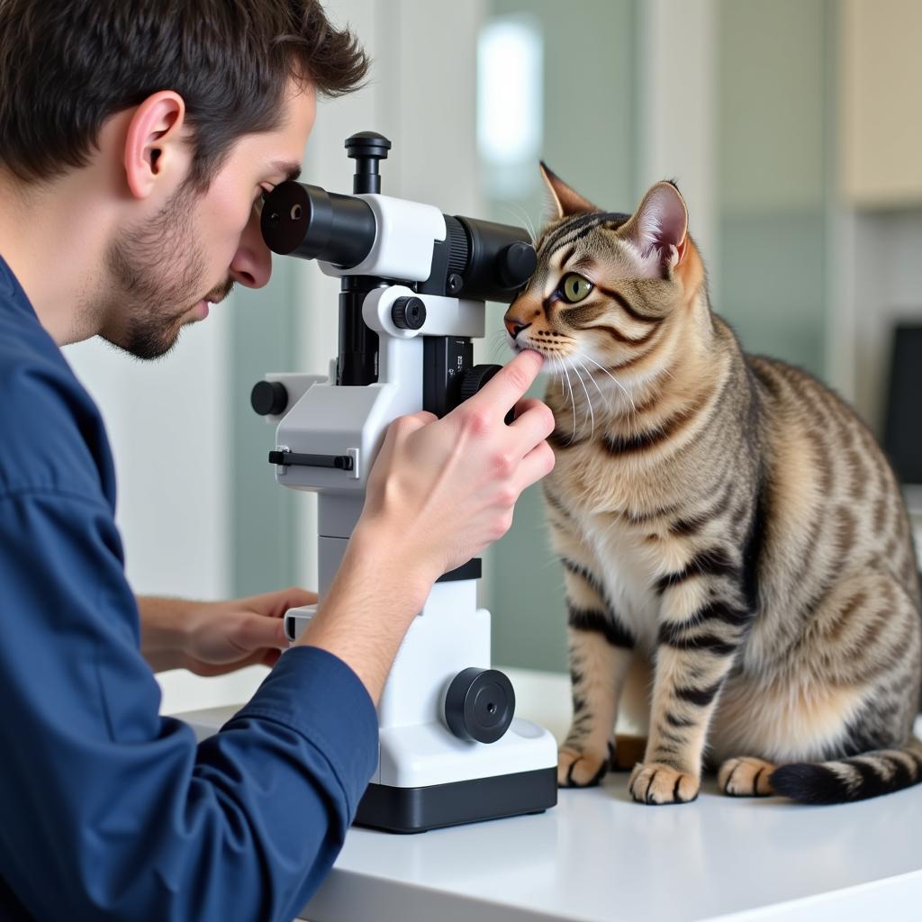 Veterinary Ophthalmologist Examining a Cat's Eyes