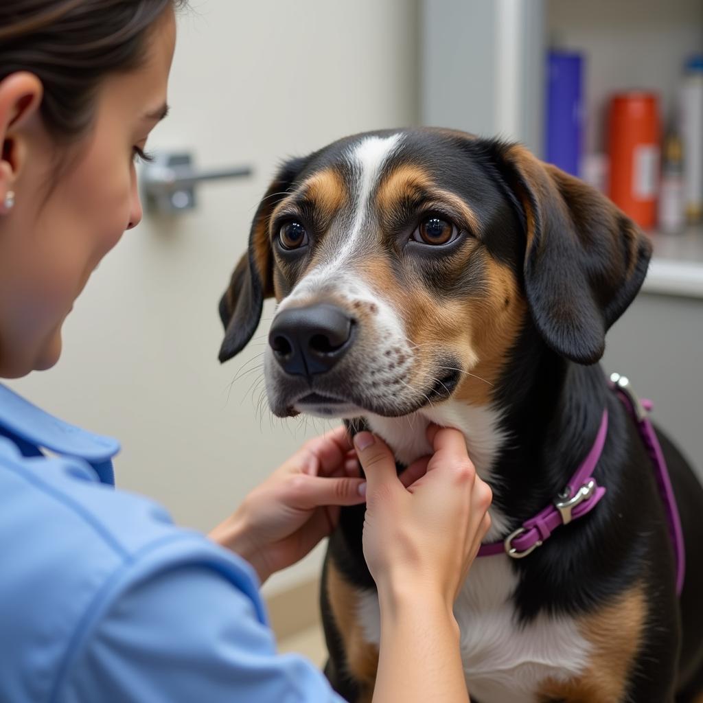 Veterinarian conducting a thorough examination on a dog