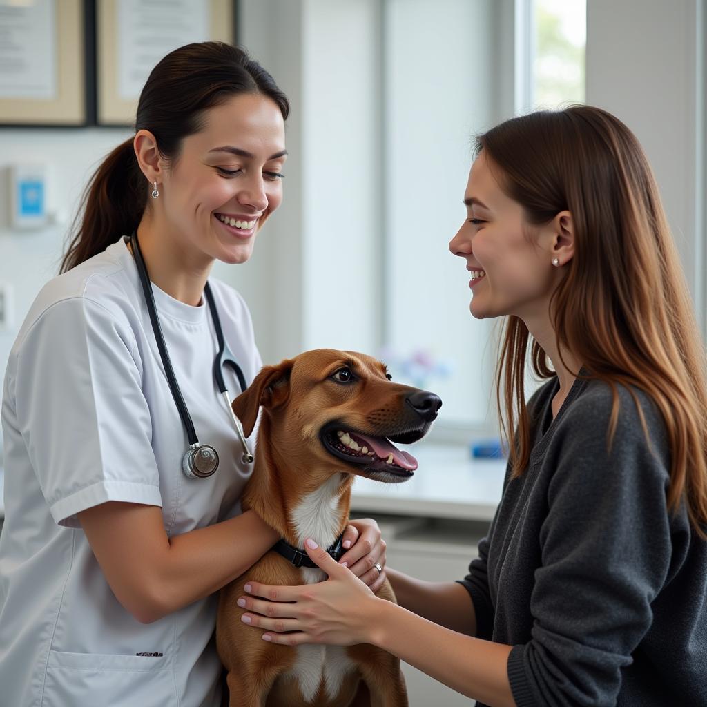 Veterinarian conducting a thorough examination on a dog