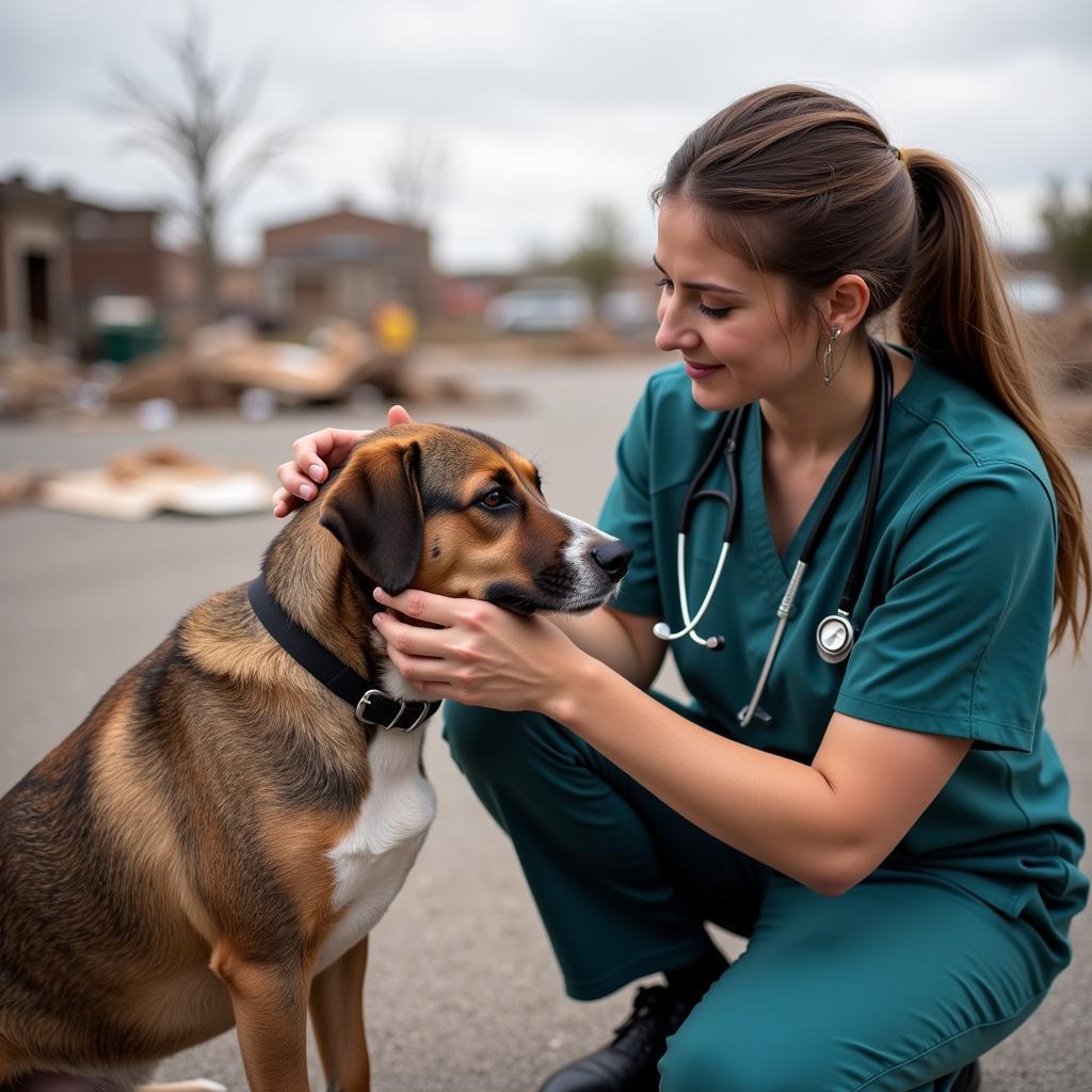 Veterinarian Examining Pet Post-Tornado