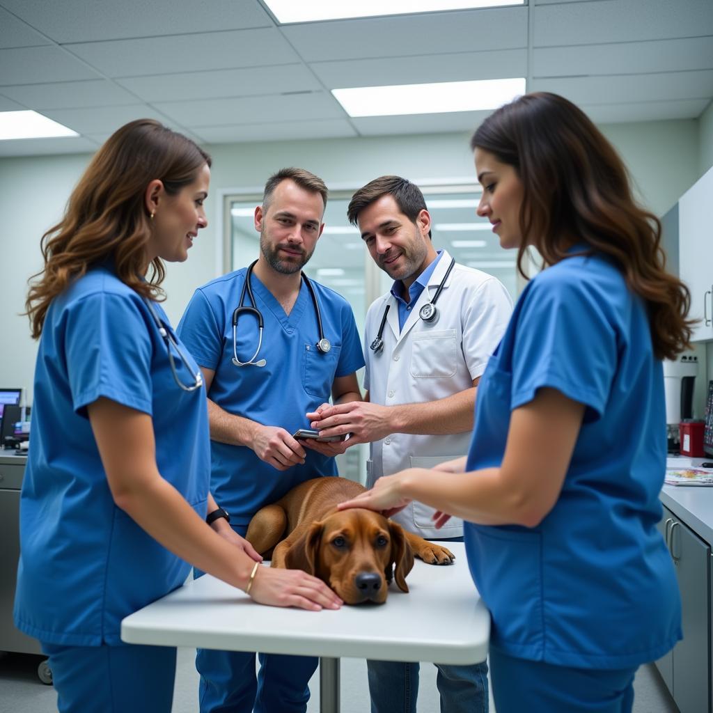 Veterinary team working together at a 24/7 animal hospital in Brownsville, TX