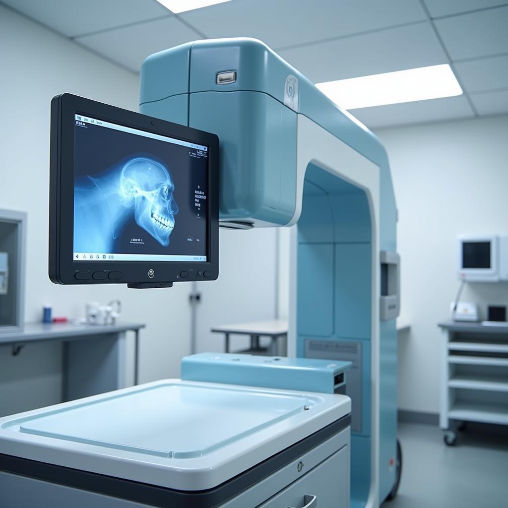 Veterinary X-ray machine in a modern animal hospital.